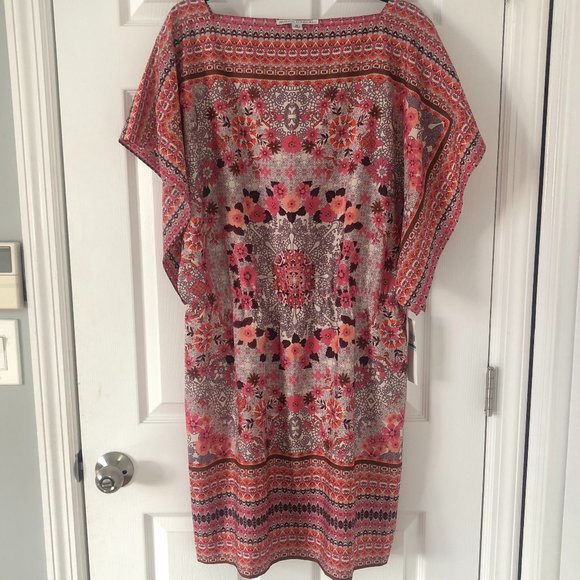 NWT Maggie London Floral Print Blouson Dress Pink Multi Size 16 - Picture 2 of 13